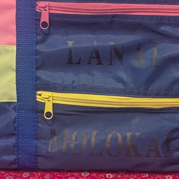Vintage Hawaii Beach Bag Zipper Pocket Tote Molokai Oahu Maui Hawaii Lanai Kauai - Picture 7 of 12